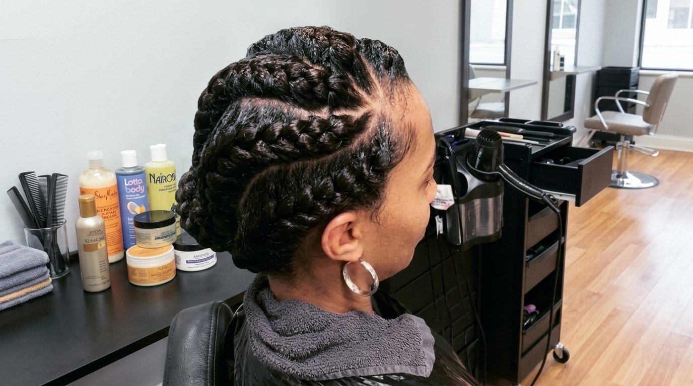 Professional cornrows braided hairstyle